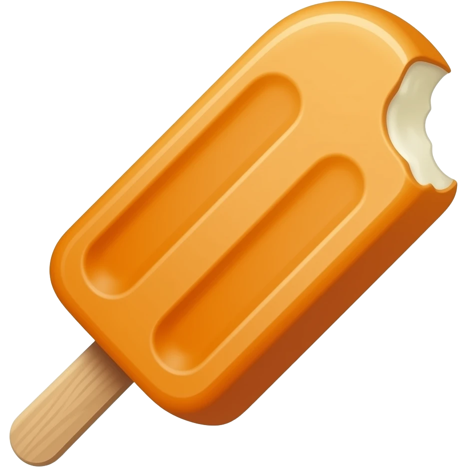A solid Orange ice cream bar emoji, with a bite out at the top right exposing the white inside. Make the bar 45⁰ emoji
