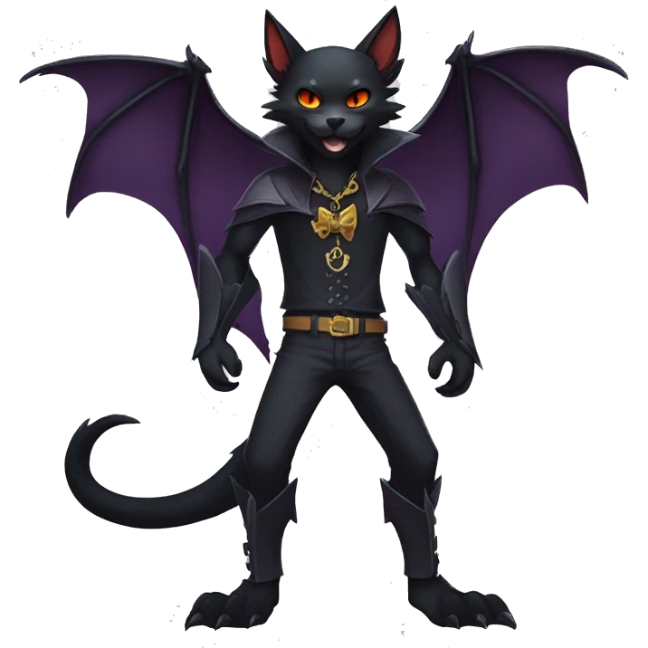 cool edgy anthro fantasy dark-shadow-themed animal vampiric bat-cat hybrid Fakemon  with a collar full body emoji
