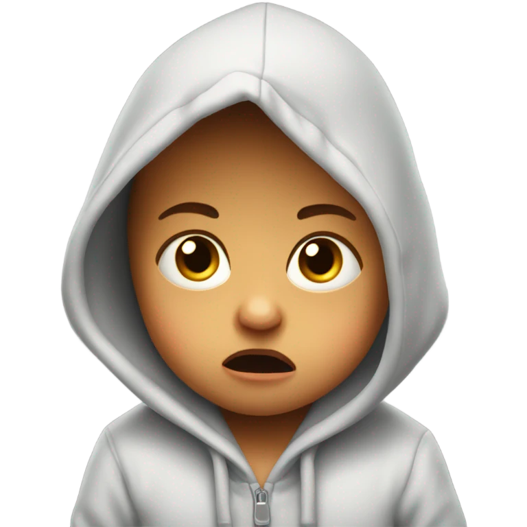 Scared baby wearing hoodie emoji