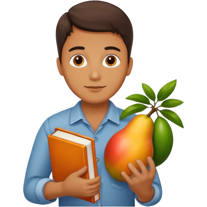 man holding book and mango emoji