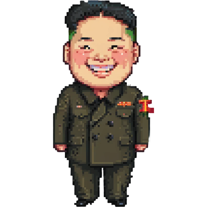 skinny Kim Jong Un, big smile, pixel art style, simple background emoji