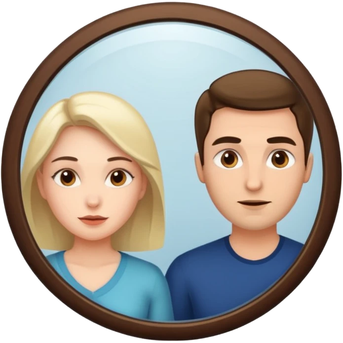 Woman in front. Man in mirror. The man and the woman look similiar. They are directly looking at each other emoji
