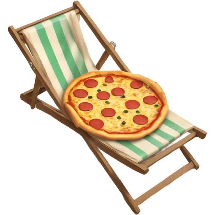 Pizza sitting on beach chair with beach in background emoji