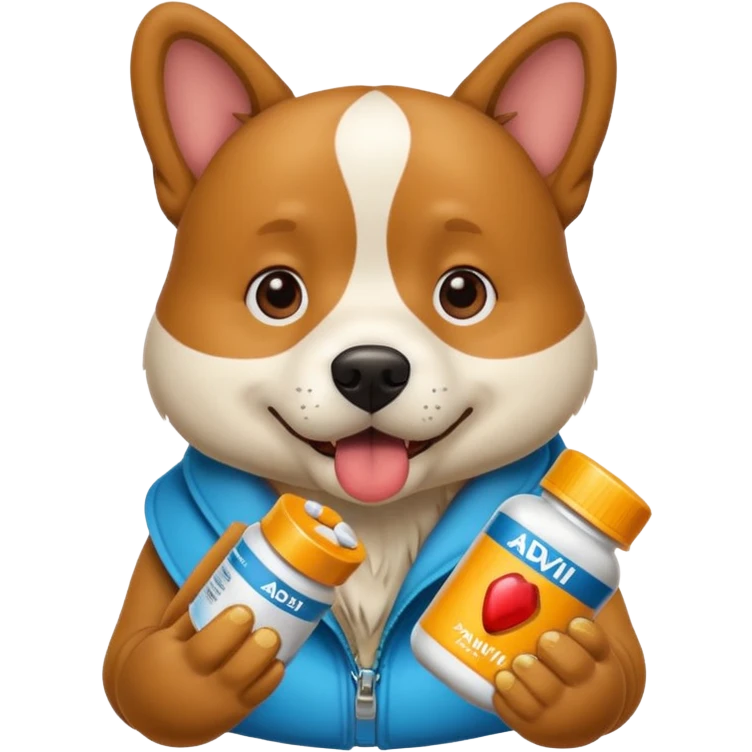 Dog eating advil pills emoji