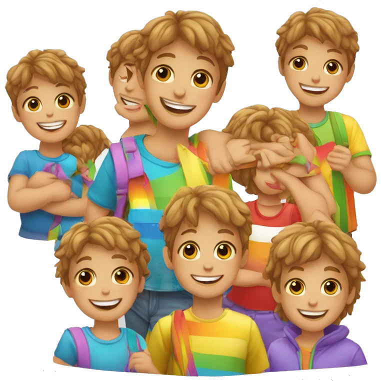 niños felices con arcoiris atras emoji