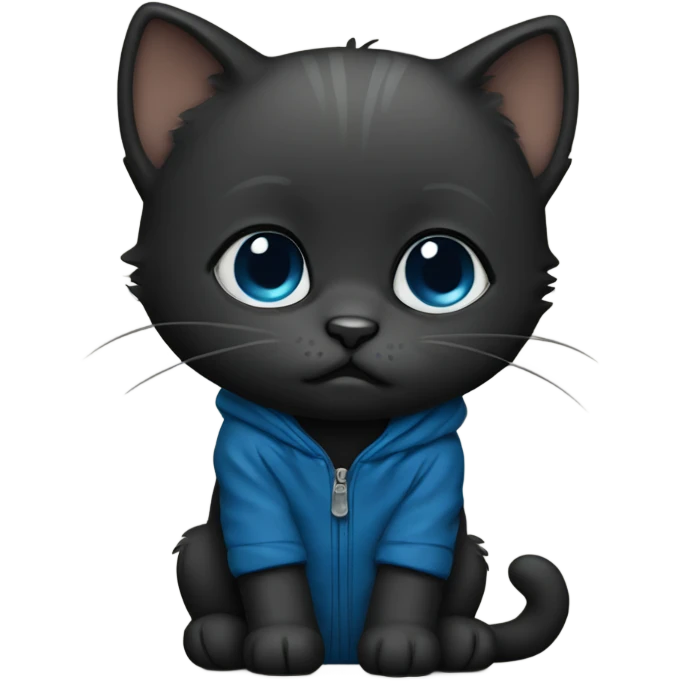 Black kitten that’s sad with blue jacket  emoji