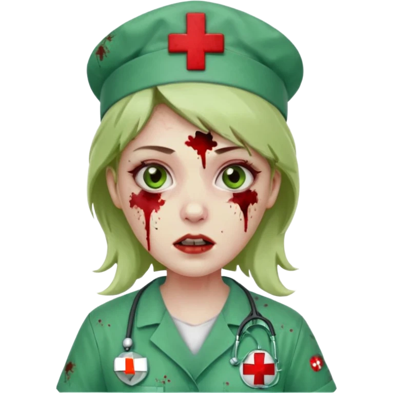 Zombie nurse in scrubs, red cross hat emoji