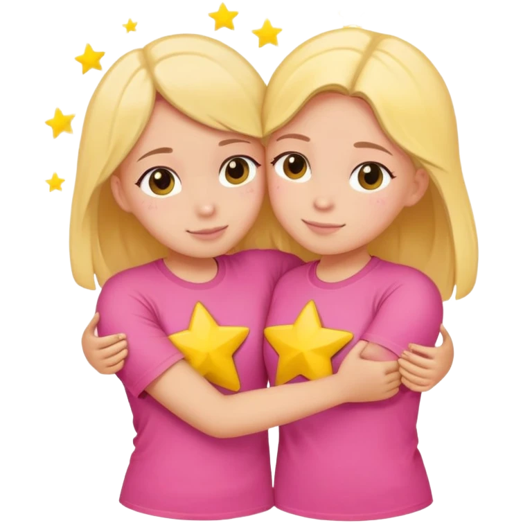 sister Hug each other with the same t-shirt pink with a yellow star on it  emoji