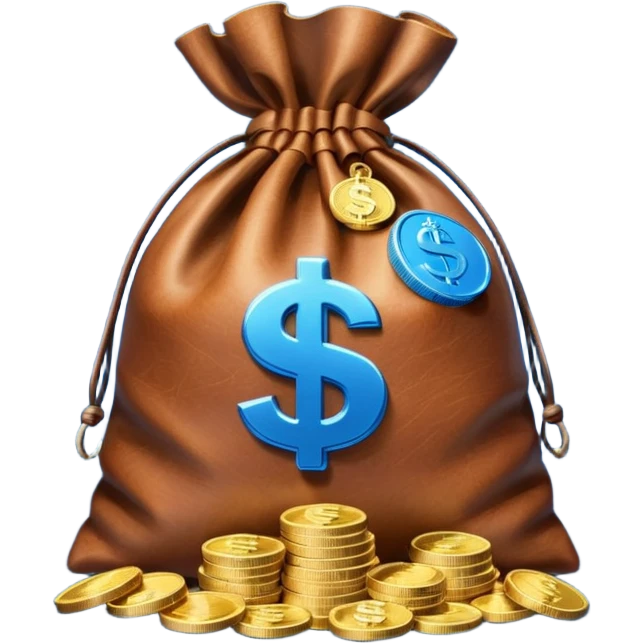 money bag on top of blue coins stack emoji