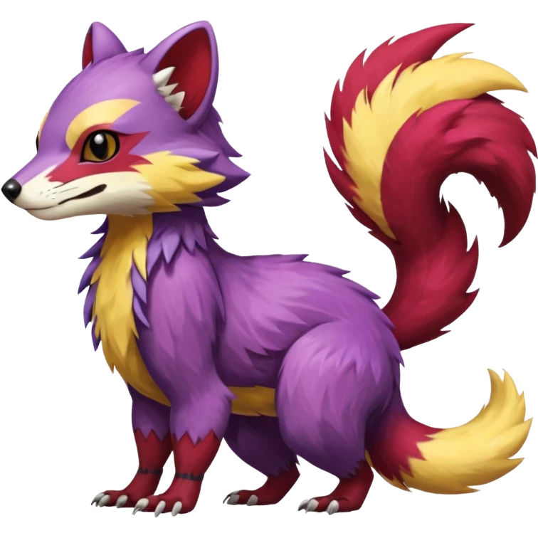Purple, red, yellow Trico-Sergal-Furret-Ferret-Wolverine-Vernid-fusion-Fakemon-animal-hybrid-creature, full body emoji