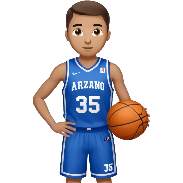 Giocatore basket con il pallone con il numero 35 e completino azzurro e bianco con il nome sulla maglia basket arzano emoji