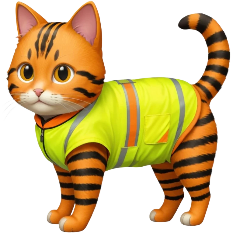 tabby cat standing in orange hi-vis clothing facing right emoji