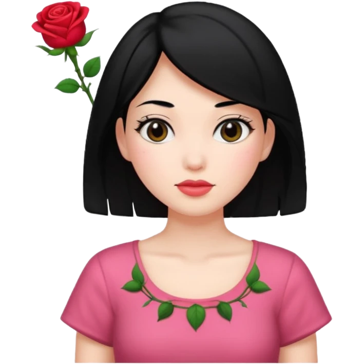 Black hair woman wearing rose top white skin emoji