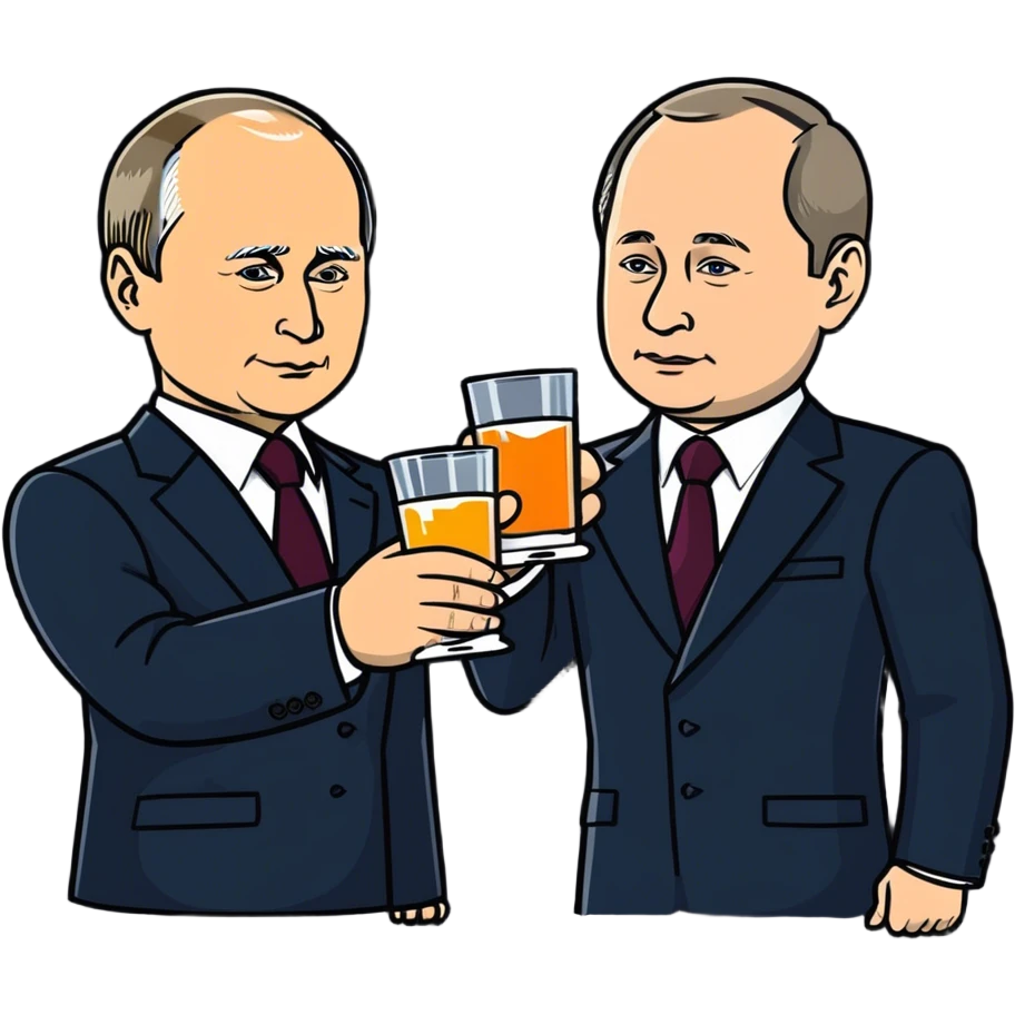 Putin and Medvedev are drinking vodka. emoji
