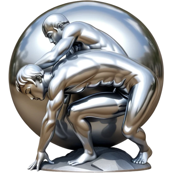 sorayama Sisyphus pushing up big sphere on his back sculpture emoji