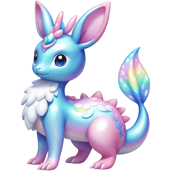 Shiny Exotic Colorful Ethereal Sparkly Sylveon-Lapras-Amaura-Aurorus-Fakémon-hybrid-creature (full body)  emoji