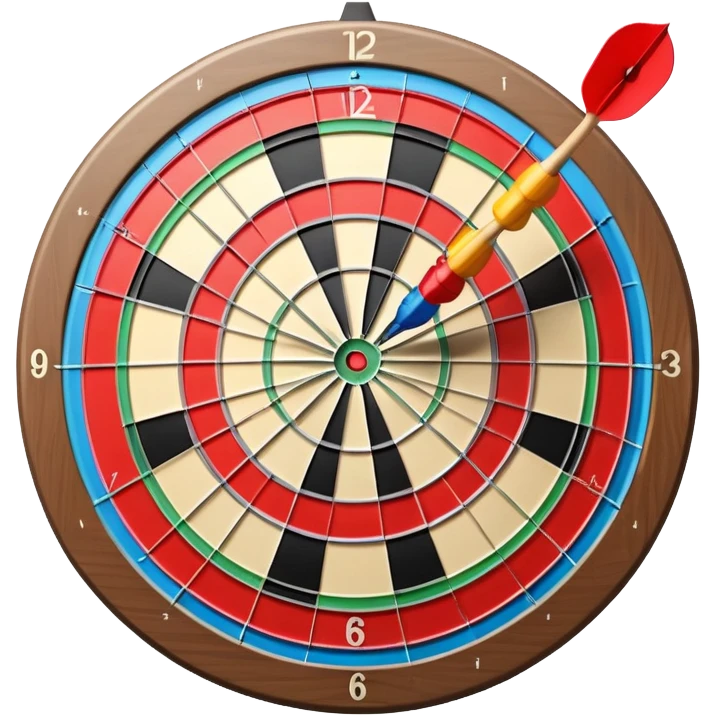 A dartboard with darts firmly stuck in the bullseye, surrounded by the colorful sections of the target. The background conveys a competitive atmosphere, with a subtle focus on precision and skill in the game of darts. emoji