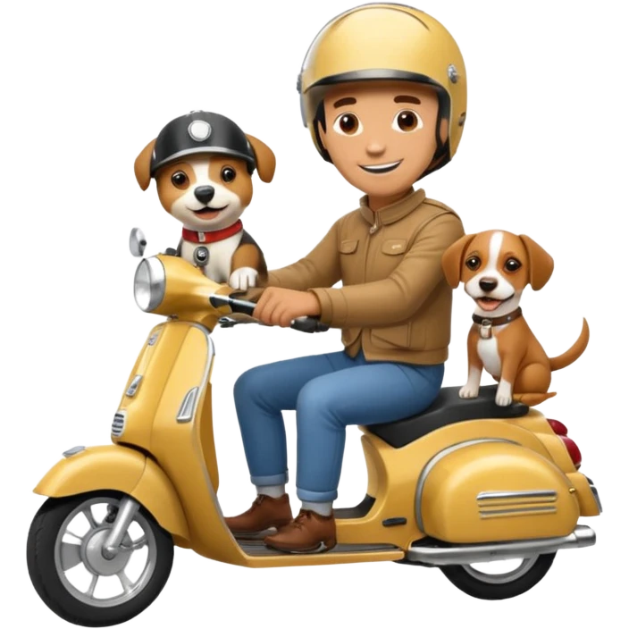 man and his pet dog riding a vespa emoji