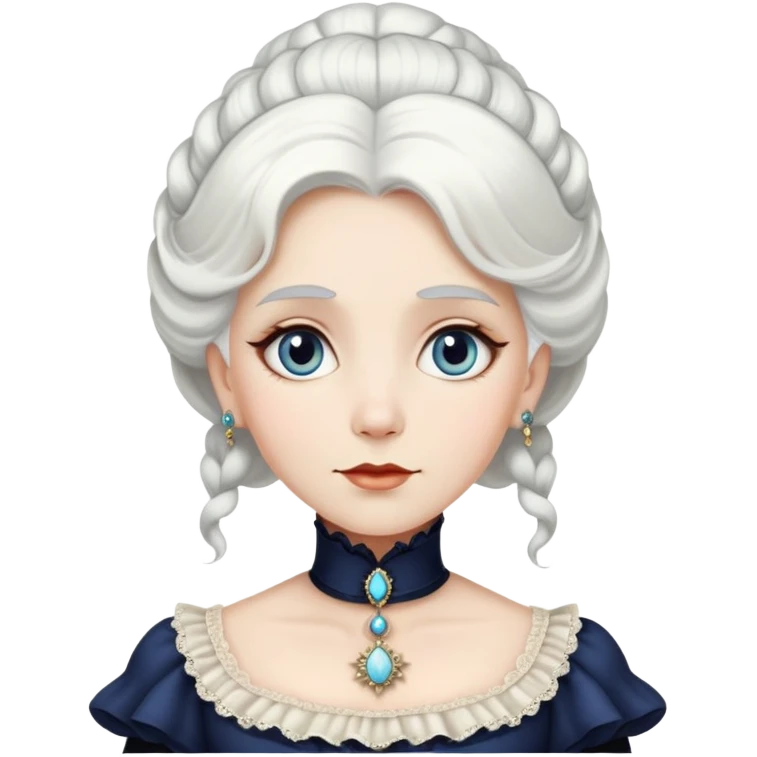 Victorian woman with white hair and starstruck eyes, fancy dress, cameo emoji