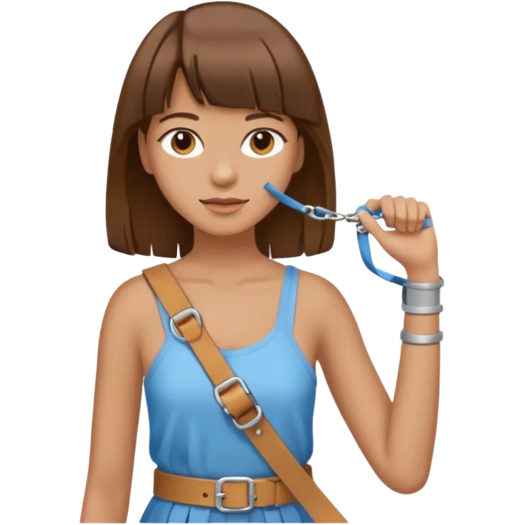create an emoji of a woman with brown hair and a fringe with her right arm in a brace/sling  emoji