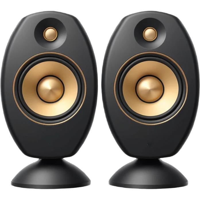 pair of big speakers emoji, deep matte black metal body, circular speaker cones with subtle depth, smooth rounded edges, minimalistic futuristic 3D style, luxury aesthetic emoji