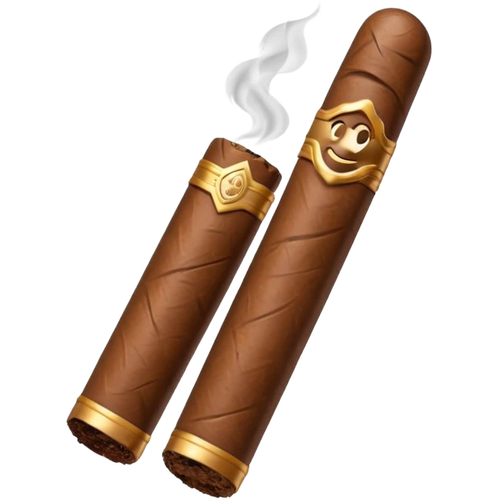 Emoji-style cigar icon, dark brown wrapper, subtle smoke, minimalistic, clean silhouette, metal details emoji