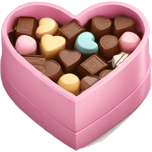 Pastel pink heart shaped box with chocolates in it emoji