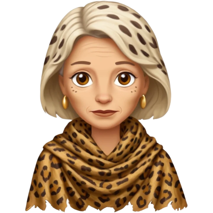 ancient white woman, tattered leopard skin shawl emoji