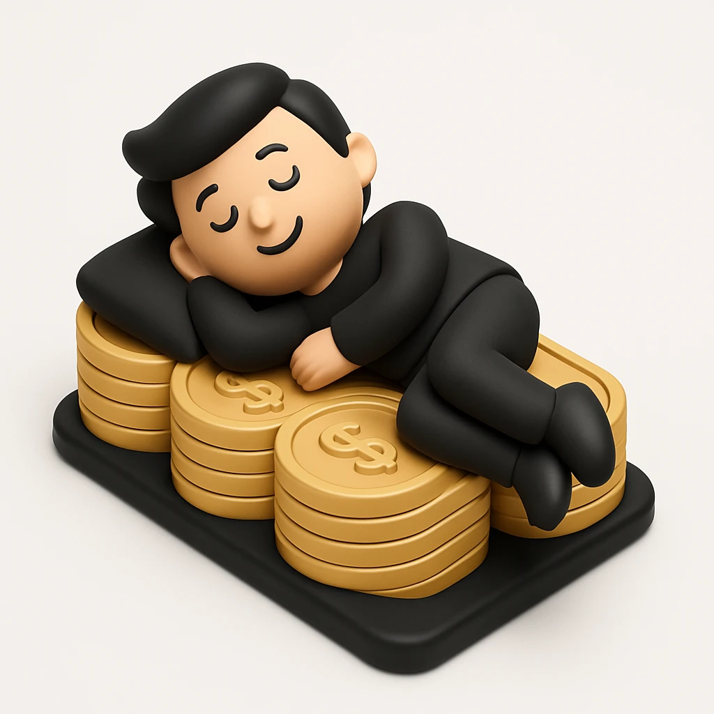 happy person napping on mattress of money emoji