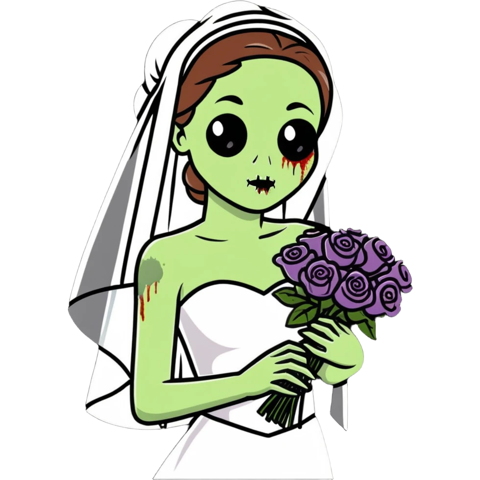 zombie bride with wedding veil and bouquet emoji
