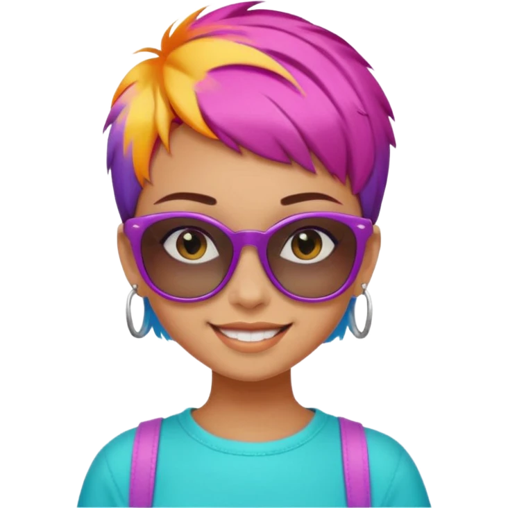 stylish teen girl wearing shades and dyed colorful short hair, stylish outfit emoji