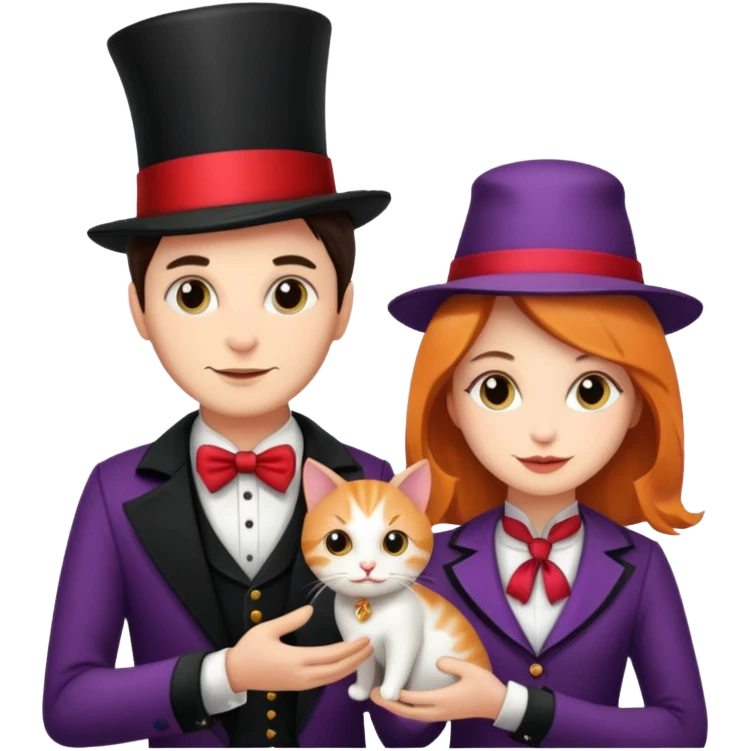 magician couple and their pet cat emoji