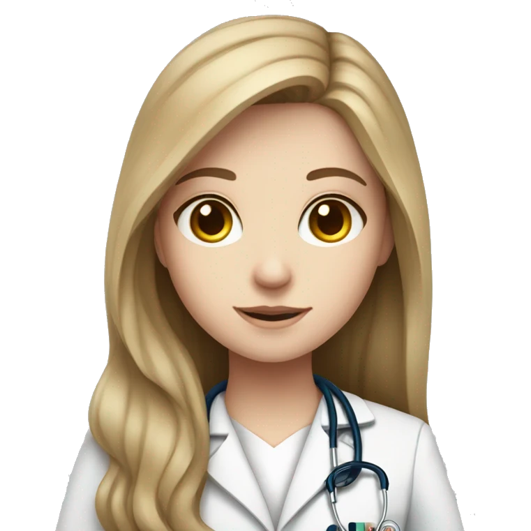 young pale white girl with long brown hair working as a doctor emoji