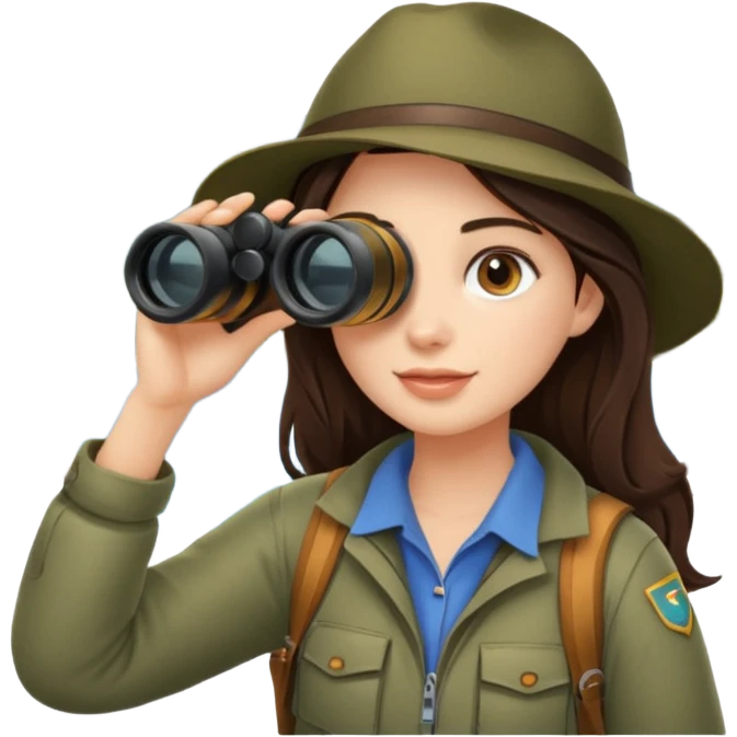 Brunette girl exploring camping binoculars  emoji