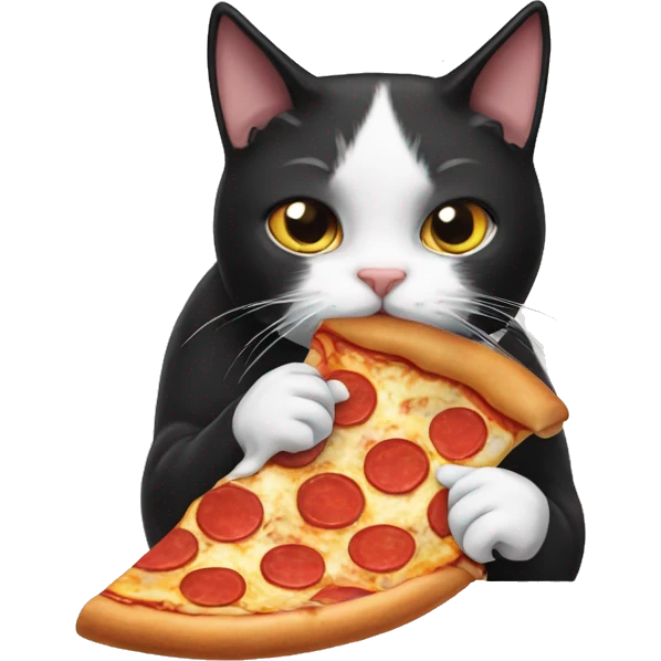 Tuxedo cat eating pizza emoji