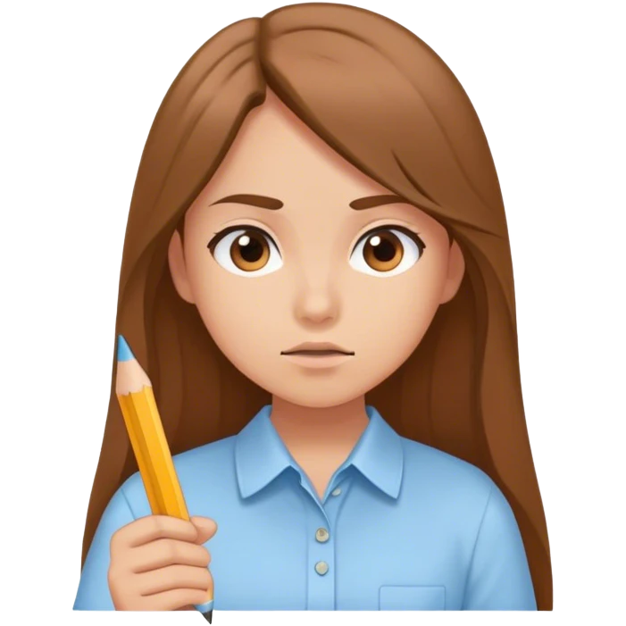 girl with long brown hair and light tan / peach skin taking a test emoji