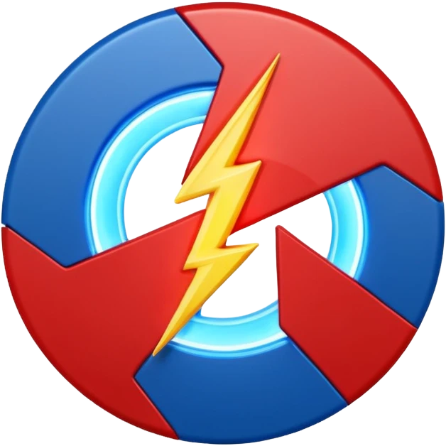 Red and blue lightening in a circle shape with effects emoji
