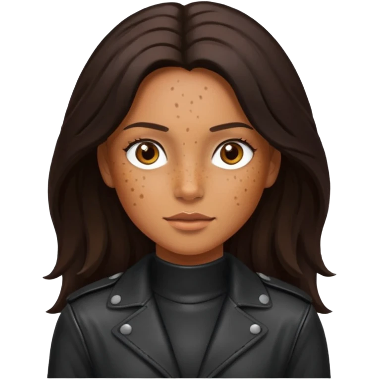 Tan skin with freckles, long dark hair, hazel eyes Dominatrix  emoji