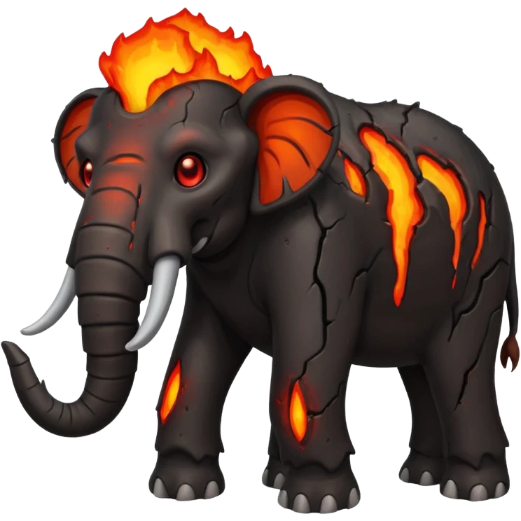 Magma+🦣+lava and cracks into a living creature with glowing red eyes I call lava mammoth 🦣 {hellephant} emoji