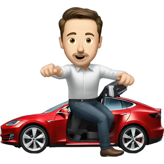 Musk pushing tesla break pedal emoji