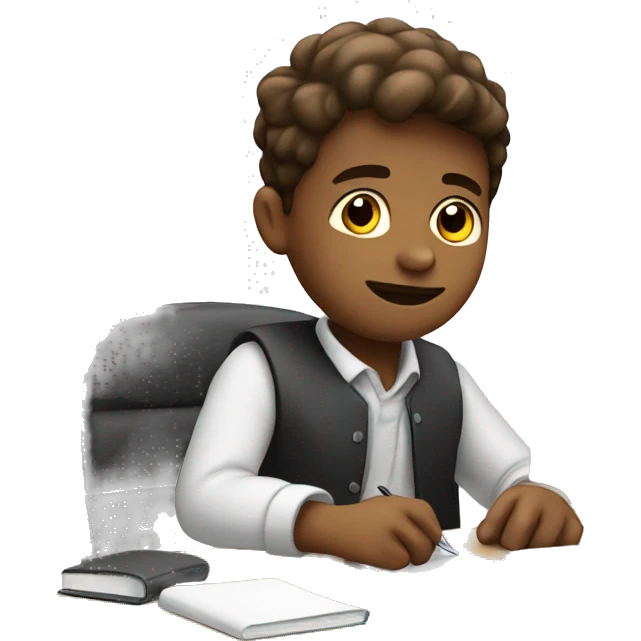 schoolboy sitting at desk, working at computer emoji