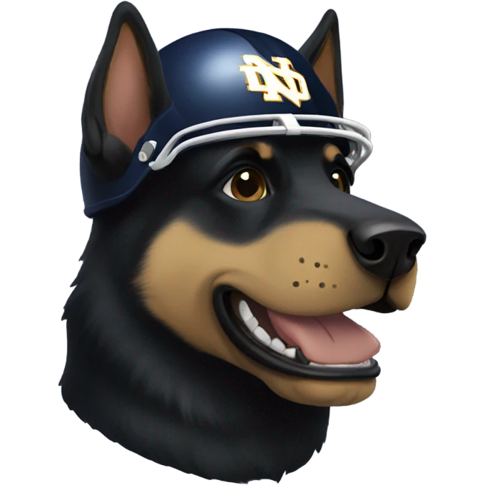 Black German shepherd wearing a notre dame football helmet  emoji