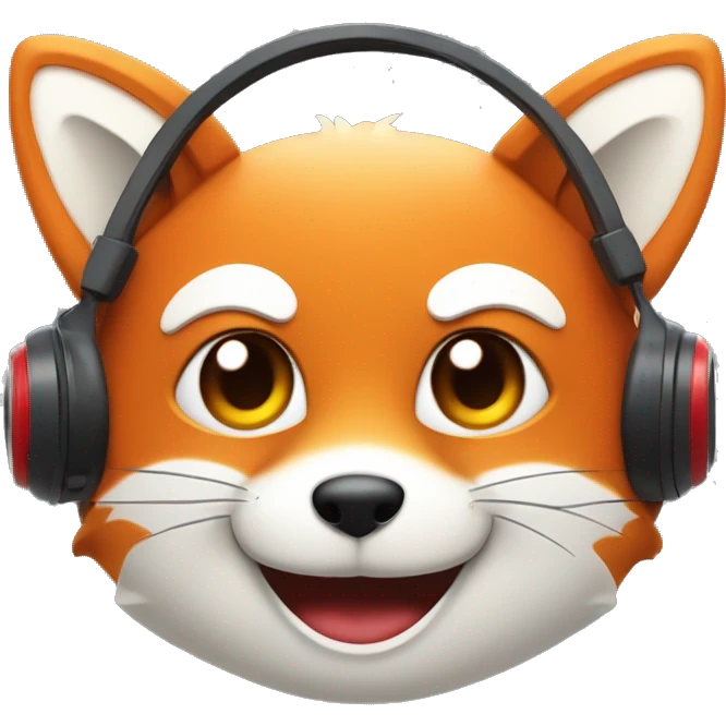 a blinking smiley with red cheeks with fox ears and headphones emoji
