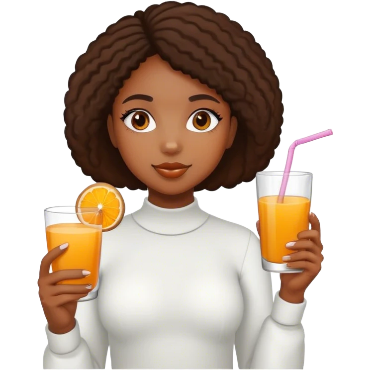 Black girl with orange juice and cookie in her hands emoji