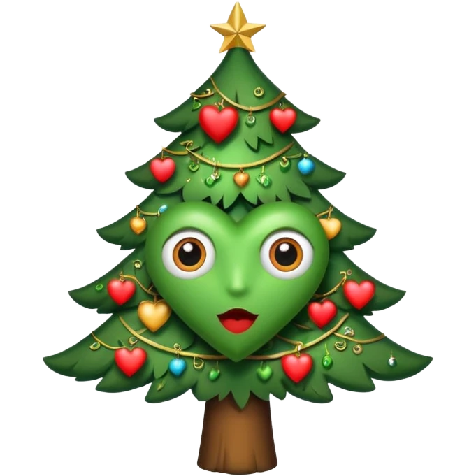Christmas tree with eyes in shape of heart emoji
