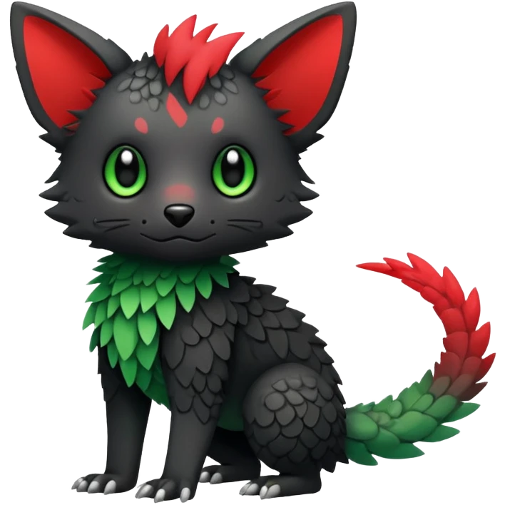 Kawaii Cute Edgy Black Green Red Trico-animal-creature full body emoji