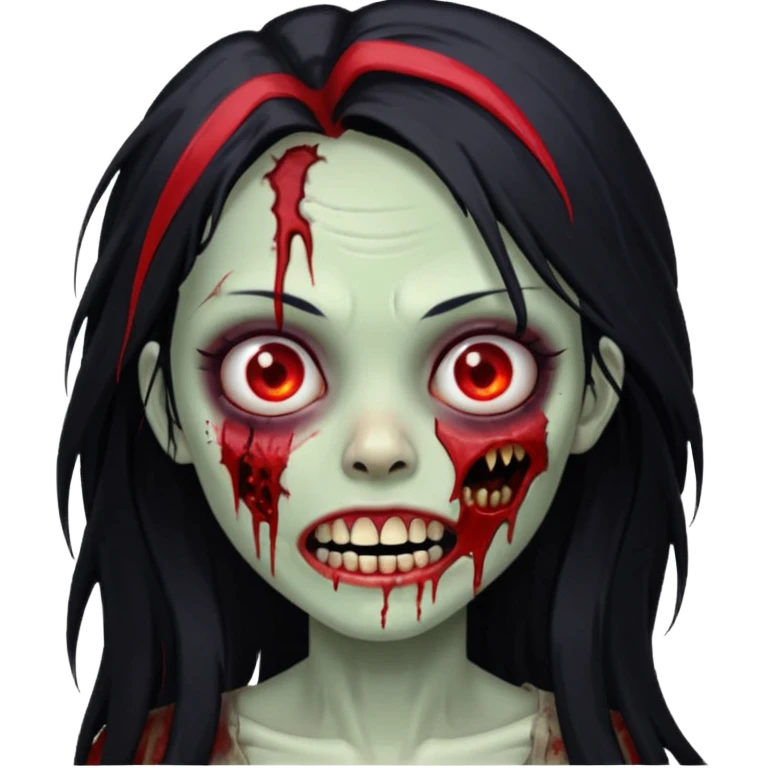 Garota zumbi cabelo longo preto, mechas vermelhas SOMENTE nas laterais, na frente da cabeça emoji