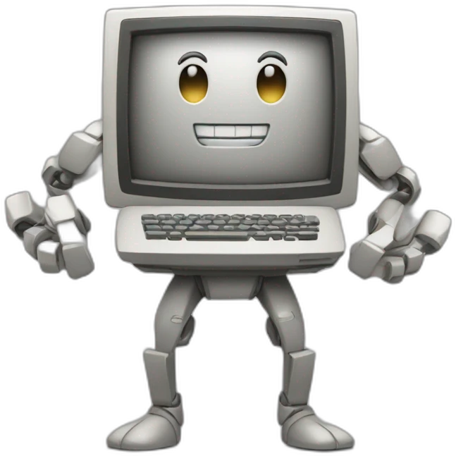 Anthropomorphic computer with arms and legs doing something random emoji