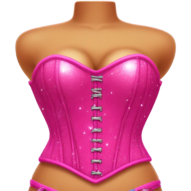 Hot pink corset and bikini bottom with glitter emoji