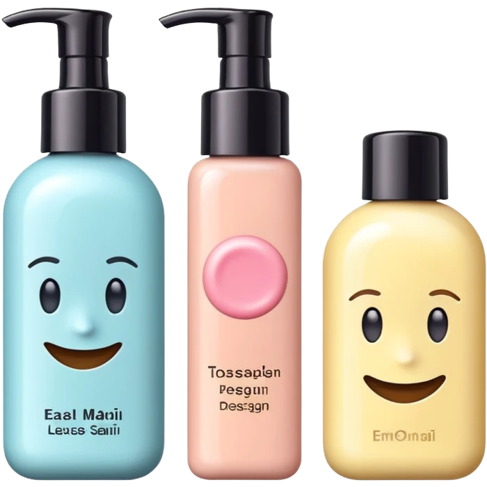 emoji of three different beauty products, with brand labels, minimalistic but luxury design (realistic), pastel colors emoji